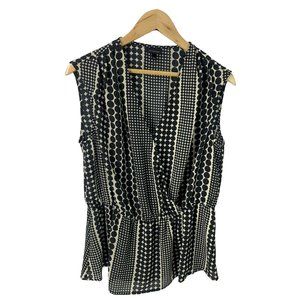 Who What Wear Fit & Flare Ruffled Polka Dot Top L